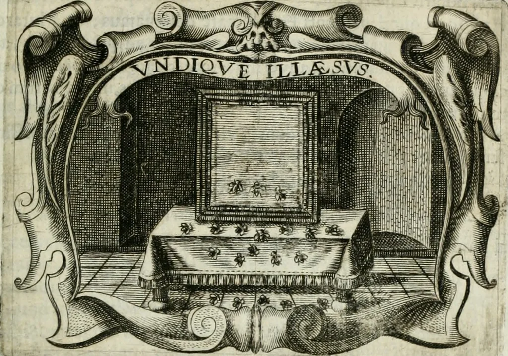 An illustration from D. Ioannis de Solorzano Pereira ... Emblemata centum, regio politica : Aeneis laminis affabre caelata, vividisque, et limatis carminibus explicita, & singularibus commentariis affatim illutrata : quibus, quicquid ad regum institutionem, et rectam reip. administrationem conducere, & pertinere videtur, summo studio disseritur ... cùm quadruplici indice absolutissimo ..., 1653, leaf 254