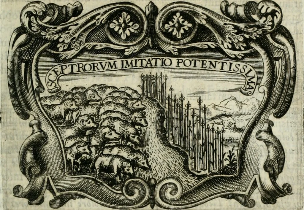 An illustration from D. Ioannis de Solorzano Pereira ... Emblemata centum, regio politica : Aeneis laminis affabre caelata, vividisque, et limatis carminibus explicita, & singularibus commentariis affatim illutrata : quibus, quicquid ad regum institutionem, et rectam reip. administrationem conducere, & pertinere videtur, summo studio disseritur ... cùm quadruplici indice absolutissimo ..., 1653, leaf 262