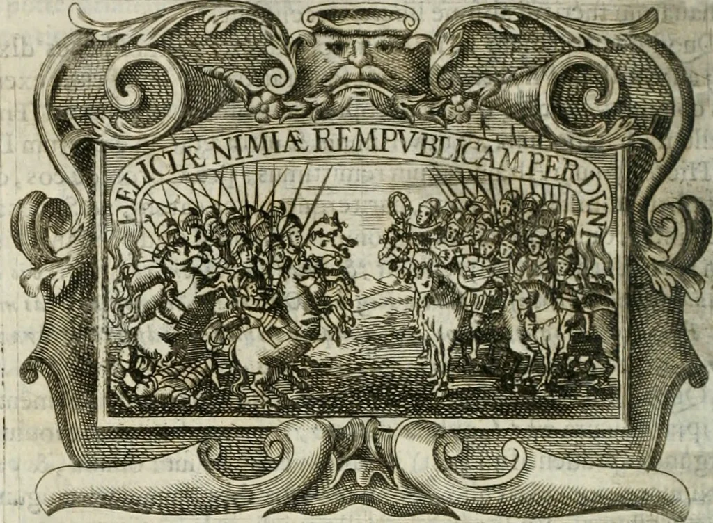 An illustration from D. Ioannis de Solorzano Pereira ... Emblemata centum, regio politica : Aeneis laminis affabre caelata, vividisque, et limatis carminibus explicita, & singularibus commentariis affatim illutrata : quibus, quicquid ad regum institutionem, et rectam reip. administrationem conducere, & pertinere videtur, summo studio disseritur ... cùm quadruplici indice absolutissimo ..., 1653, leaf 305
