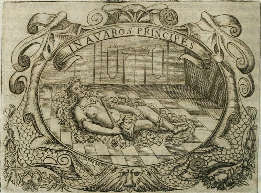 An illustration from D. Ioannis de Solorzano Pereira ... Emblemata centum, regio politica : Aeneis laminis affabre caelata, vividisque, et limatis carminibus explicita, & singularibus commentariis affatim illutrata : quibus, quicquid ad regum institutionem, et rectam reip. administrationem conducere, & pertinere videtur, summo studio disseritur ... cùm quadruplici indice absolutissimo ..., 1653, leaf 341