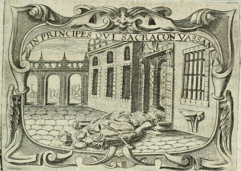 An illustration from D. Ioannis de Solorzano Pereira ... Emblemata centum, regio politica : Aeneis laminis affabre caelata, vividisque, et limatis carminibus explicita, & singularibus commentariis affatim illutrata : quibus, quicquid ad regum institutionem, et rectam reip. administrationem conducere, & pertinere videtur, summo studio disseritur ... cùm quadruplici indice absolutissimo ..., 1653, leaf 348