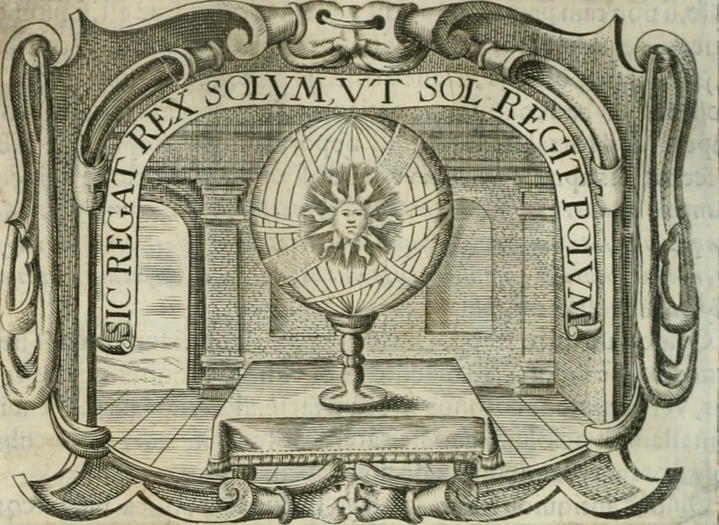 An illustration from D. Ioannis de Solorzano Pereira ... Emblemata centum, regio politica : Aeneis laminis affabre caelata, vividisque, et limatis carminibus explicita, & singularibus commentariis affatim illutrata : quibus, quicquid ad regum institutionem, et rectam reip. administrationem conducere, & pertinere videtur, summo studio disseritur ... cùm quadruplici indice absolutissimo ..., 1653, leaf 363