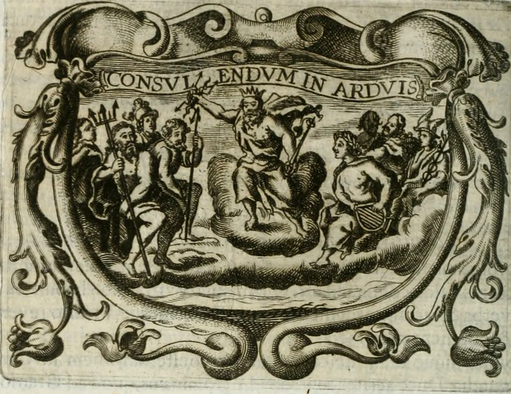 An illustration from D. Ioannis de Solorzano Pereira ... Emblemata centum, regio politica : Aeneis laminis affabre caelata, vividisque, et limatis carminibus explicita, & singularibus commentariis affatim illutrata : quibus, quicquid ad regum institutionem, et rectam reip. administrationem conducere, & pertinere videtur, summo studio disseritur ... cùm quadruplici indice absolutissimo ..., 1653, leaf 389