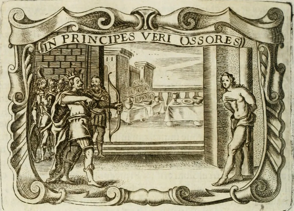 An illustration from D. Ioannis de Solorzano Pereira ... Emblemata centum, regio politica : Aeneis laminis affabre caelata, vividisque, et limatis carminibus explicita, & singularibus commentariis affatim illutrata : quibus, quicquid ad regum institutionem, et rectam reip. administrationem conducere, & pertinere videtur, summo studio disseritur ... cùm quadruplici indice absolutissimo ..., 1653, leaf 433