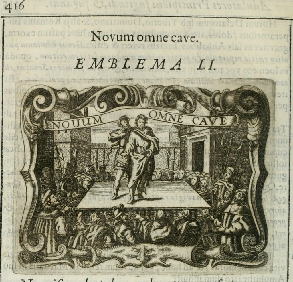 An illustration from D. Ioannis de Solorzano Pereira ... Emblemata centum, regio politica : Aeneis laminis affabre caelata, vividisque, et limatis carminibus explicita, & singularibus commentariis affatim illutrata : quibus, quicquid ad regum institutionem, et rectam reip. administrationem conducere, & pertinere videtur, summo studio disseritur ... cùm quadruplici indice absolutissimo ..., 1653, leaf 459