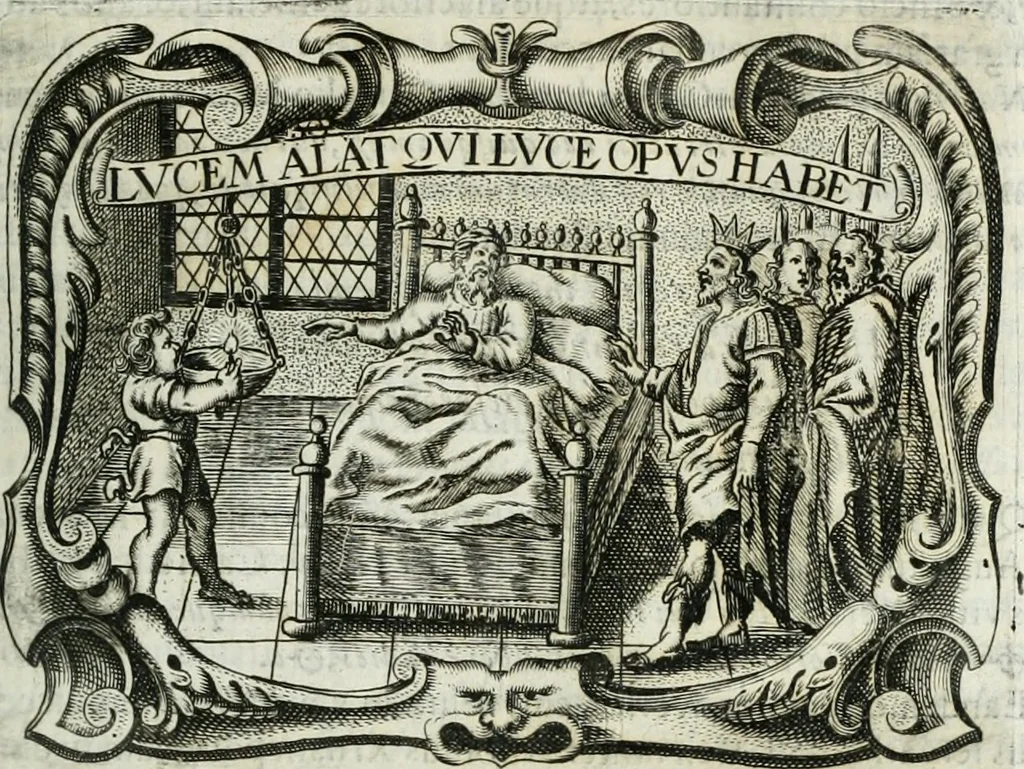 An illustration from D. Ioannis de Solorzano Pereira ... Emblemata centum, regio politica : Aeneis laminis affabre caelata, vividisque, et limatis carminibus explicita, & singularibus commentariis affatim illutrata : quibus, quicquid ad regum institutionem, et rectam reip. administrationem conducere, & pertinere videtur, summo studio disseritur ... cùm quadruplici indice absolutissimo ..., 1653, leaf 482