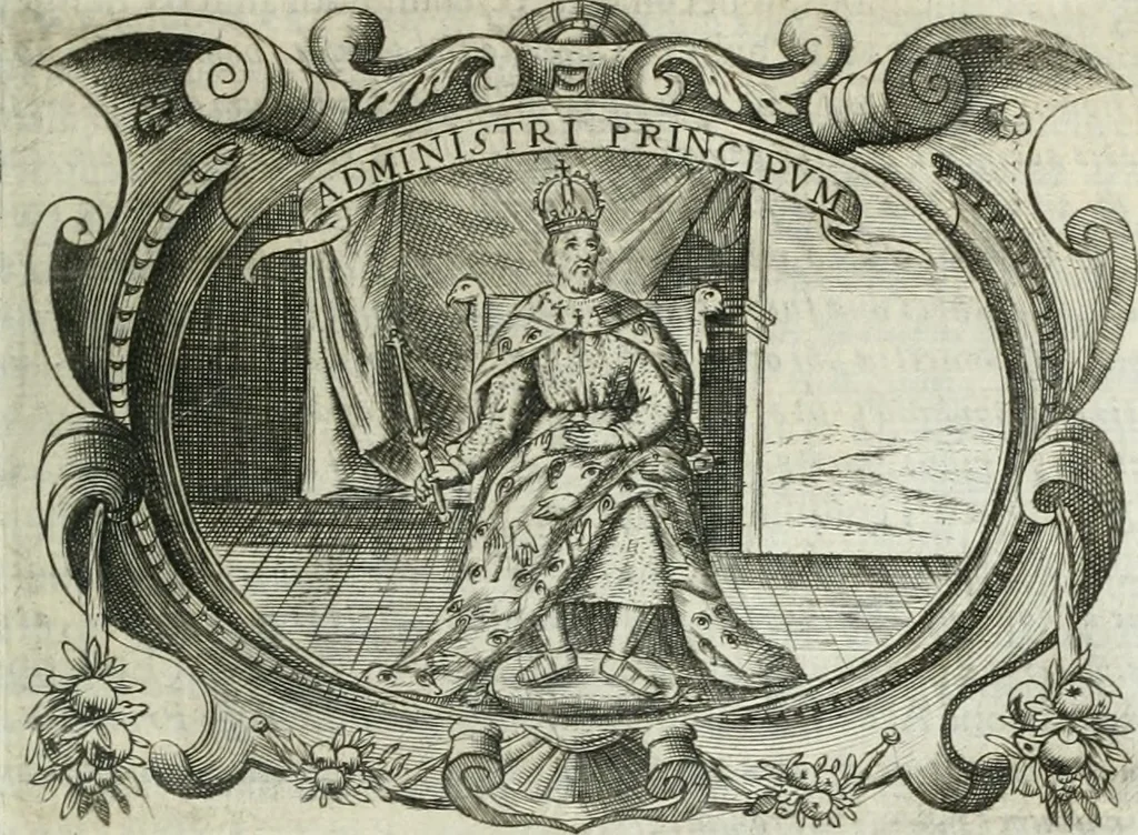 An illustration from D. Ioannis de Solorzano Pereira ... Emblemata centum, regio politica : Aeneis laminis affabre caelata, vividisque, et limatis carminibus explicita, & singularibus commentariis affatim illutrata : quibus, quicquid ad regum institutionem, et rectam reip. administrationem conducere, & pertinere videtur, summo studio disseritur ... cùm quadruplici indice absolutissimo ..., 1653, leaf 488