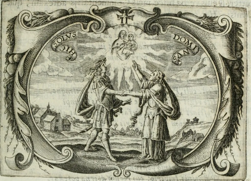 An illustration from D. Ioannis de Solorzano Pereira ... Emblemata centum, regio politica : Aeneis laminis affabre caelata, vividisque, et limatis carminibus explicita, & singularibus commentariis affatim illutrata : quibus, quicquid ad regum institutionem, et rectam reip. administrationem conducere, & pertinere videtur, summo studio disseritur ... cùm quadruplici indice absolutissimo ..., 1653, leaf 52