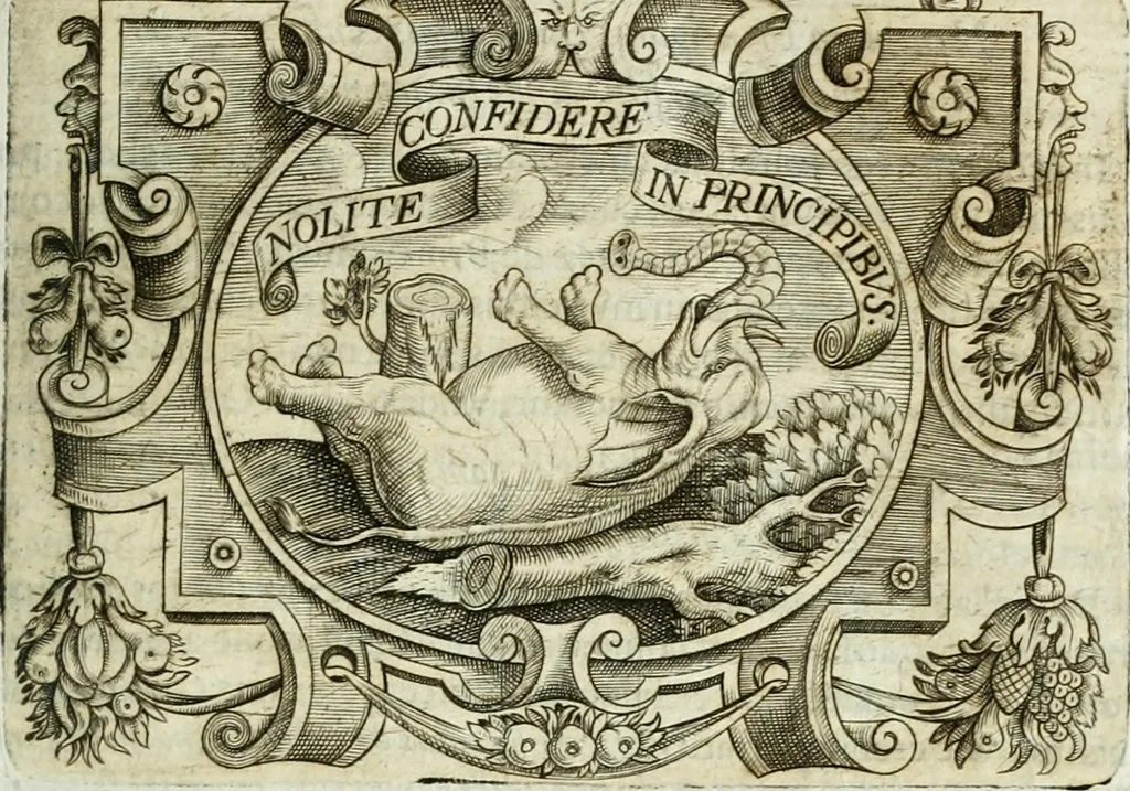 An illustration from D. Ioannis de Solorzano Pereira ... Emblemata centum, regio politica : Aeneis laminis affabre caelata, vividisque, et limatis carminibus explicita, & singularibus commentariis affatim illutrata : quibus, quicquid ad regum institutionem, et rectam reip. administrationem conducere, & pertinere videtur, summo studio disseritur ... cùm quadruplici indice absolutissimo ..., 1653, leaf 530