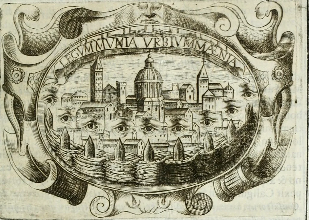 An illustration from D. Ioannis de Solorzano Pereira ... Emblemata centum, regio politica : Aeneis laminis affabre caelata, vividisque, et limatis carminibus explicita, & singularibus commentariis affatim illutrata : quibus, quicquid ad regum institutionem, et rectam reip. administrationem conducere, & pertinere videtur, summo studio disseritur ... cùm quadruplici indice absolutissimo ..., 1653, leaf 584
