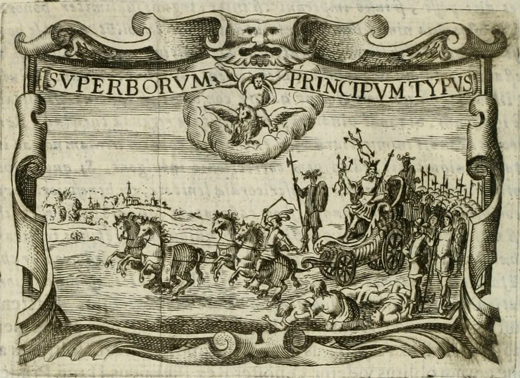 An illustration from D. Ioannis de Solorzano Pereira ... Emblemata centum, regio politica : Aeneis laminis affabre caelata, vividisque, et limatis carminibus explicita, & singularibus commentariis affatim illutrata : quibus, quicquid ad regum institutionem, et rectam reip. administrationem conducere, & pertinere videtur, summo studio disseritur ... cùm quadruplici indice absolutissimo ..., 1653, leaf 59