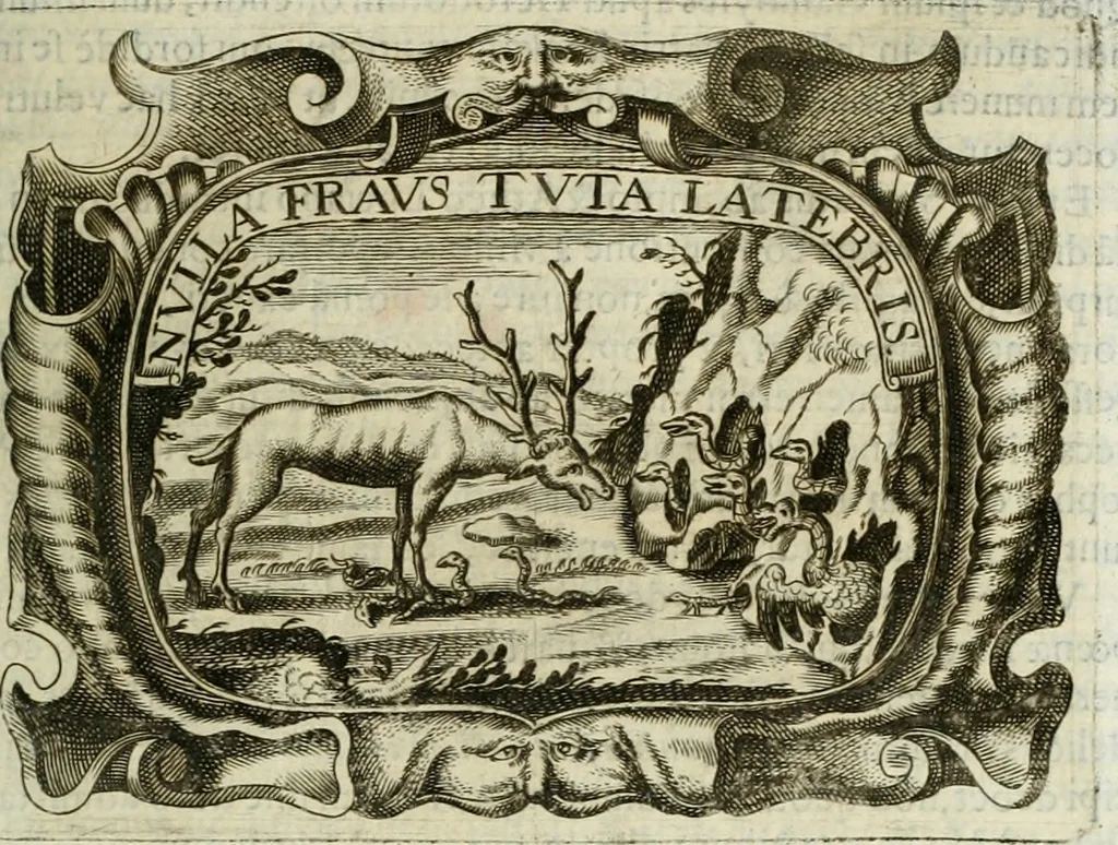 An illustration from D. Ioannis de Solorzano Pereira ... Emblemata centum, regio politica : Aeneis laminis affabre caelata, vividisque, et limatis carminibus explicita, & singularibus commentariis affatim illutrata : quibus, quicquid ad regum institutionem, et rectam reip. administrationem conducere, & pertinere videtur, summo studio disseritur ... cùm quadruplici indice absolutissimo ..., 1653, leaf 622