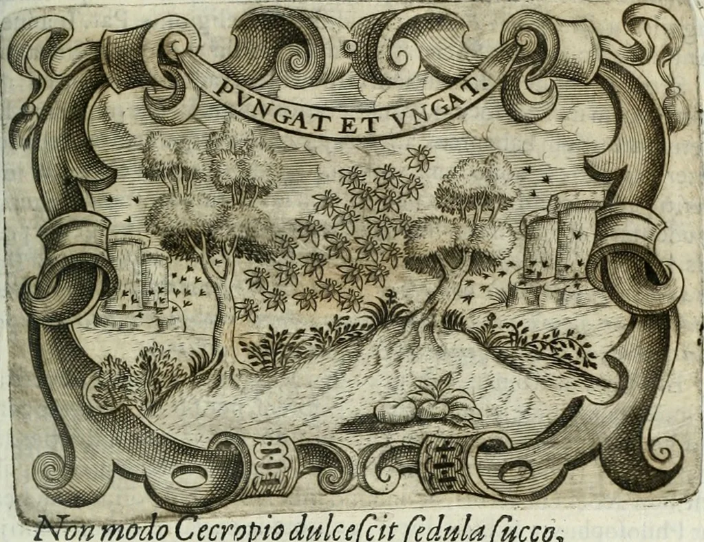 An illustration from D. Ioannis de Solorzano Pereira ... Emblemata centum, regio politica : Aeneis laminis affabre caelata, vividisque, et limatis carminibus explicita, & singularibus commentariis affatim illutrata : quibus, quicquid ad regum institutionem, et rectam reip. administrationem conducere, & pertinere videtur, summo studio disseritur ... cùm quadruplici indice absolutissimo ..., 1653, leaf 670
