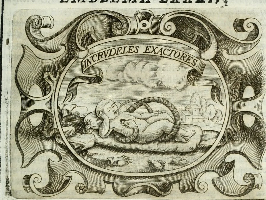 An illustration from D. Ioannis de Solorzano Pereira ... Emblemata centum, regio politica : Aeneis laminis affabre caelata, vividisque, et limatis carminibus explicita, & singularibus commentariis affatim illutrata : quibus, quicquid ad regum institutionem, et rectam reip. administrationem conducere, & pertinere videtur, summo studio disseritur ... cùm quadruplici indice absolutissimo ..., 1653, leaf 754