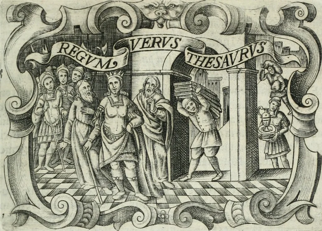 An illustration from D. Ioannis de Solorzano Pereira ... Emblemata centum, regio politica : Aeneis laminis affabre caelata, vividisque, et limatis carminibus explicita, & singularibus commentariis affatim illutrata : quibus, quicquid ad regum institutionem, et rectam reip. administrationem conducere, & pertinere videtur, summo studio disseritur ... cùm quadruplici indice absolutissimo ..., 1653, leaf 762