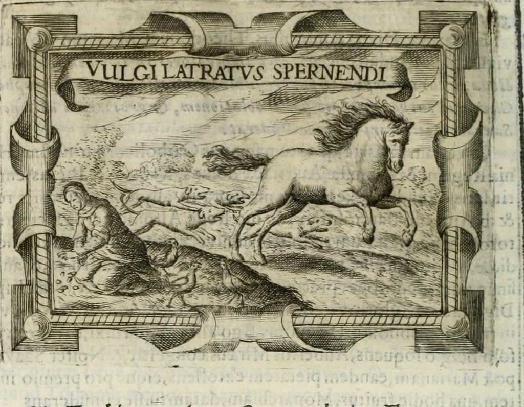 An illustration from D. Ioannis de Solorzano Pereira ... Emblemata centum, regio politica : Aeneis laminis affabre caelata, vividisque, et limatis carminibus explicita, & singularibus commentariis affatim illutrata : quibus, quicquid ad regum institutionem, et rectam reip. administrationem conducere, & pertinere videtur, summo studio disseritur ... cùm quadruplici indice absolutissimo ..., 1653, leaf 859