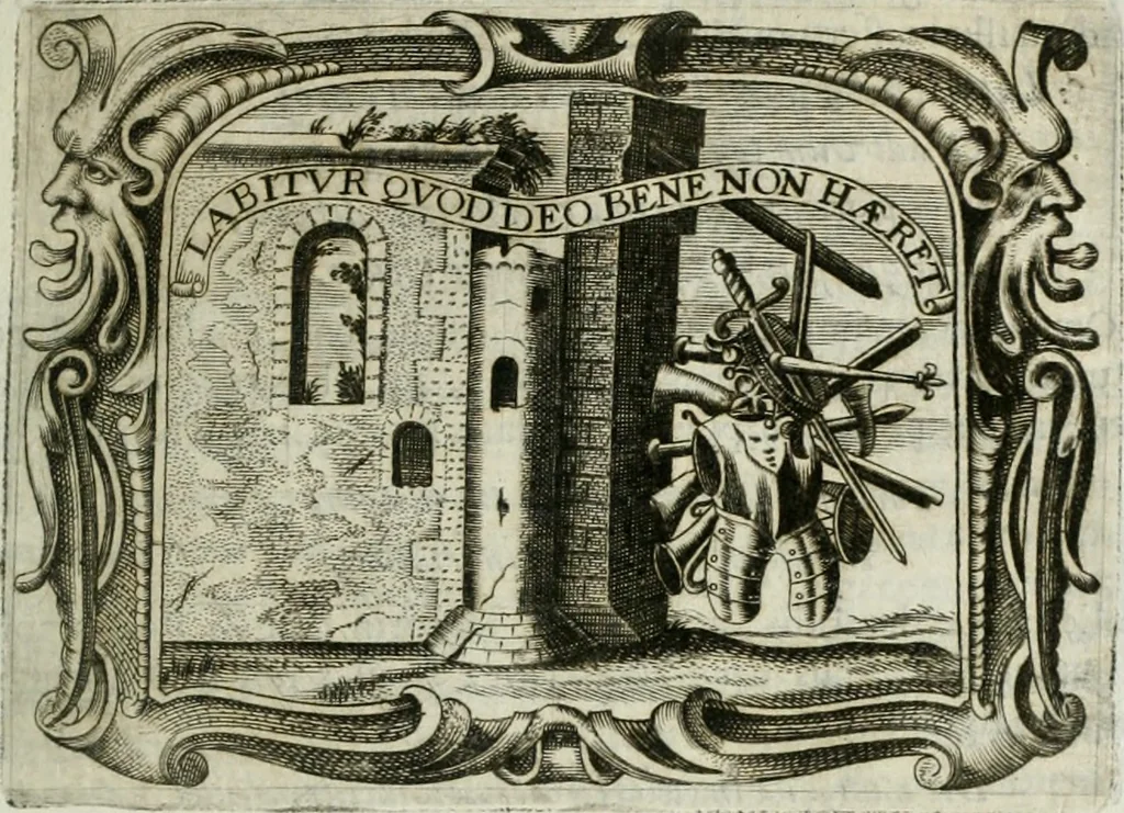 An illustration from D. Ioannis de Solorzano Pereira ... Emblemata centum, regio politica : Aeneis laminis affabre caelata, vividisque, et limatis carminibus explicita, & singularibus commentariis affatim illutrata : quibus, quicquid ad regum institutionem, et rectam reip. administrationem conducere, & pertinere videtur, summo studio disseritur ... cùm quadruplici indice absolutissimo ..., 1653, leaf 94