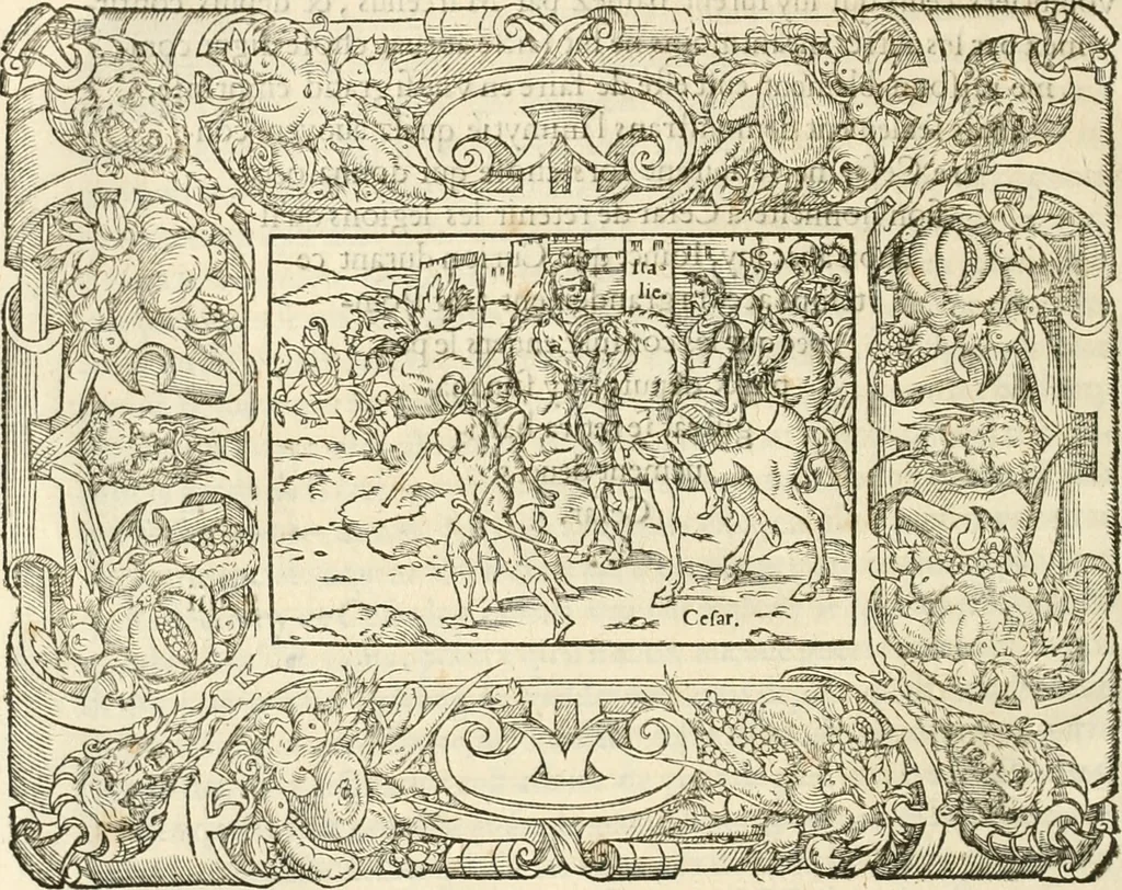 An illustration from Dion historien grec, Des faictz & gestes insignes des Romains : redvictz par annalles et consulatz, commençant au consulat de Lucius Cotta & Lucius Torquatus ..., 1542, leaf 123