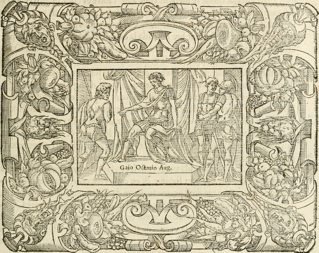 An illustration from Dion historien grec, Des faictz & gestes insignes des Romains : redvictz par annalles et consulatz, commençant au consulat de Lucius Cotta & Lucius Torquatus ..., 1542, leaf 222