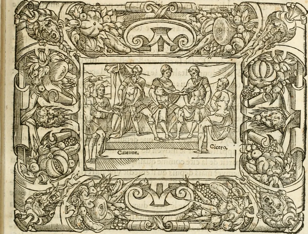 An illustration from Dion historien grec, Des faictz & gestes insignes des Romains : redvictz par annalles et consulatz, commençant au consulat de Lucius Cotta & Lucius Torquatus ..., 1542, leaf 244