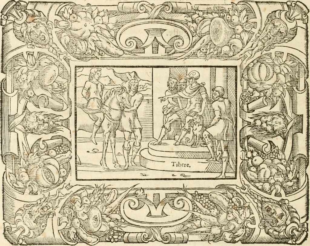 An illustration from Dion historien grec, Des faictz & gestes insignes des Romains : redvictz par annalles et consulatz, commençant au consulat de Lucius Cotta & Lucius Torquatus ..., 1542, leaf 505