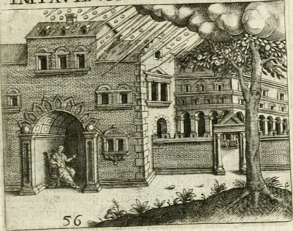 An illustration from Dionysii Lebei-Batillii regii mediomatricv praesidis Emblemata, 1596, leaf 124