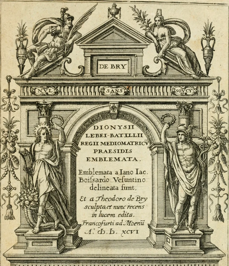 An illustration from Dionysii Lebei-Batillii regii mediomatricv praesidis Emblemata, 1596, leaf 4
