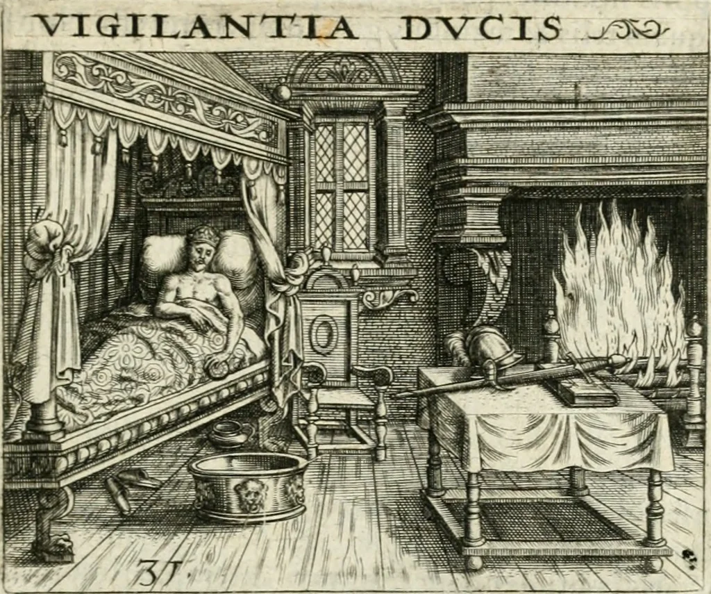 An illustration from Dionysii Lebei-Batillii regii mediomatricv praesidis Emblemata, 1596, leaf 74
