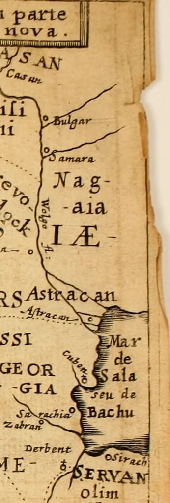 An illustration from Dionysiou Oikoumenes periegesis = Dionysii Orbis descriptio : commentario critico & geographico (in quo controversiae pleraeque quae in veteri geographia occurrunt explicantur, & obscura plurima elucidantur) ac tabulis illustrata, 1658, leaf 154
