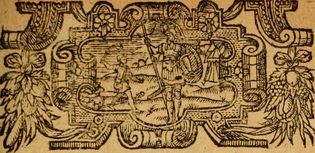 An illustration from Dionysiou Oikoumenes periegesis = Dionysii Orbis descriptio : commentario critico & geographico (in quo controversiae pleraeque quae in veteri geographia occurrunt explicantur, & obscura plurima elucidantur) ac tabulis illustrata, 1658, leaf 216