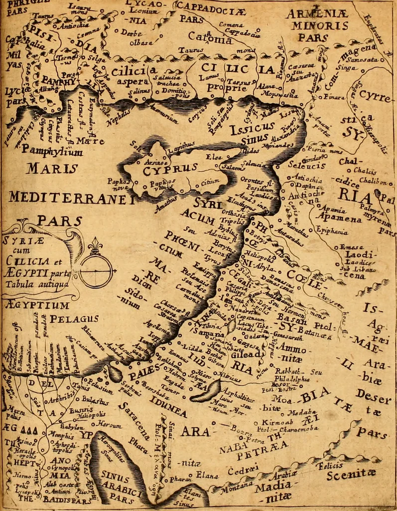 An illustration from Dionysiou Oikoumenes periegesis = Dionysii Orbis descriptio : commentario critico & geographico (in quo controversiae pleraeque quae in veteri geographia occurrunt explicantur, & obscura plurima elucidantur) ac tabulis illustrata, 1658, leaf 456