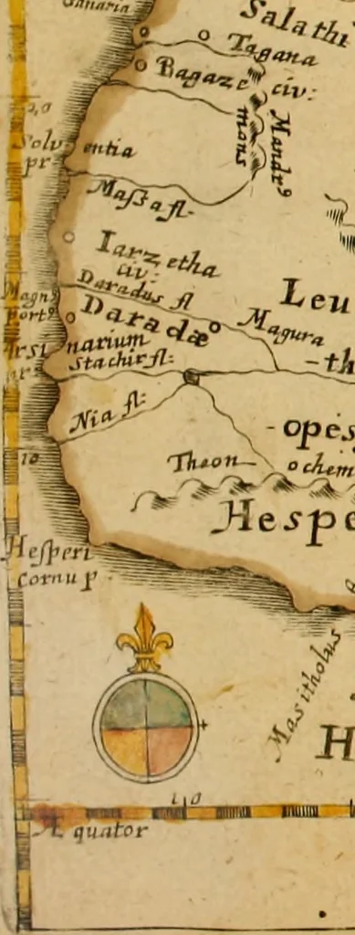 An illustration from Dionysiou Oikoumenes periegesis = Dionysii Orbis descriptio : commentario critico & geographico (in quo controversiae pleraeque quae in veteri geographia occurrunt explicantur, & obscura plurima elucidantur) ac tabulis illustrata, 1658, leaf 58