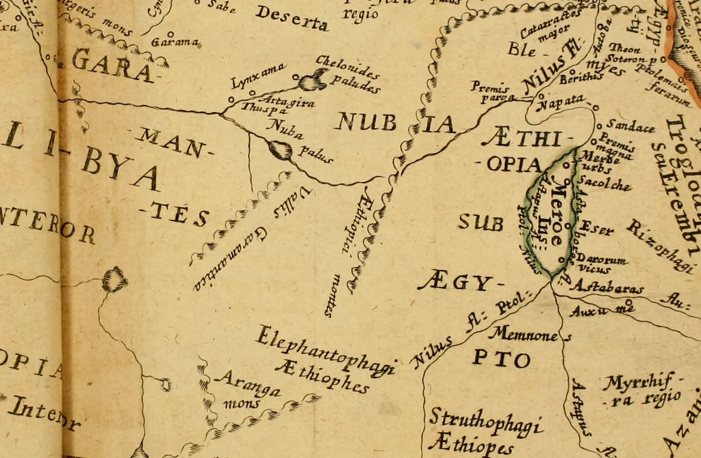 An illustration from Dionysiou Oikoumenes periegesis = Dionysii Orbis descriptio : commentario critico & geographico (in quo controversiae pleraeque quae in veteri geographia occurrunt explicantur, & obscura plurima elucidantur) ac tabulis illustrata, 1658, leaf 58