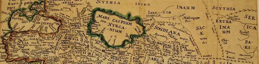 An illustration from Dionysiou Oikoumenes periegesis = Dionysii Orbis descriptio : commentario critico & geographico (in quo controversiae pleraeque quae in veteri geographia occurrunt explicantur, & obscura plurima elucidantur) ac tabulis illustrata, 1658, leaf 90