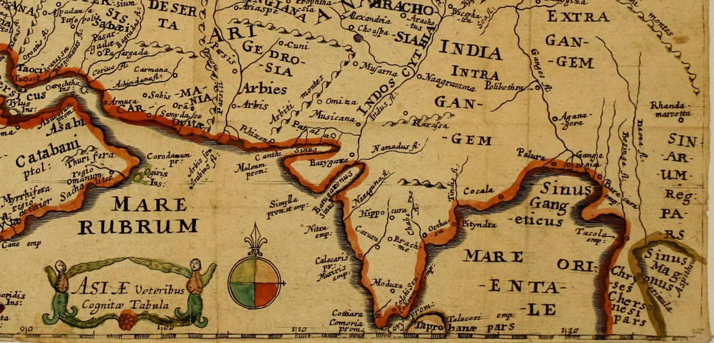 An illustration from Dionysiou Oikoumenes periegesis = Dionysii Orbis descriptio : commentario critico & geographico (in quo controversiae pleraeque quae in veteri geographia occurrunt explicantur, & obscura plurima elucidantur) ac tabulis illustrata, 1658, leaf 90