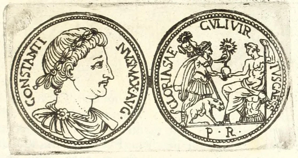 An illustration from Dios genethlia : Natalitia Iovis, in numismate imp. Antonini Caracallae expressa : epistola Caroli Patini, 1681, leaf 45
