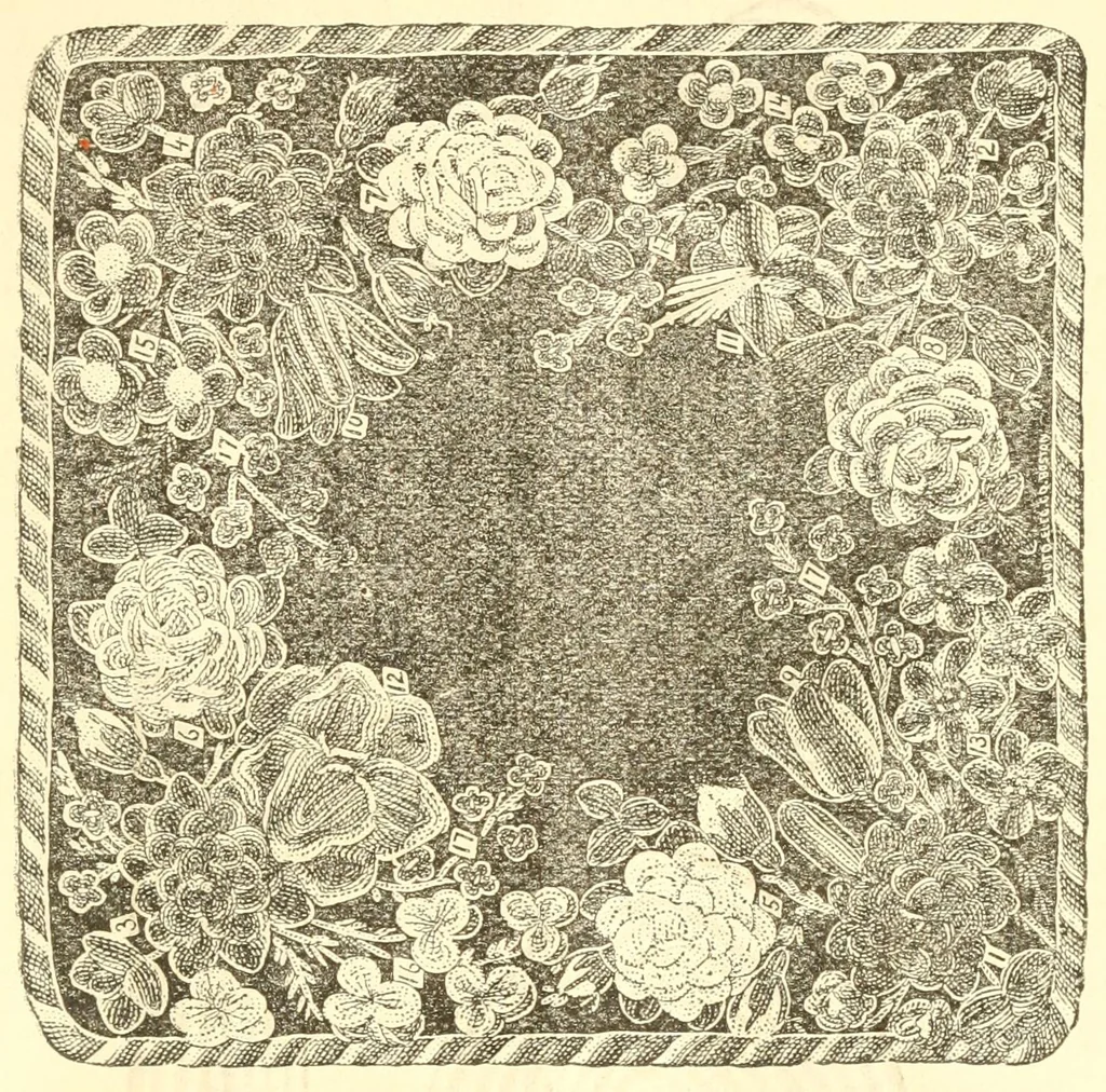 An illustration from Directions for making French raised worsted work, 1880, leaf 21