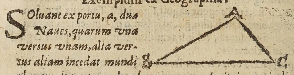 An illustration from Directorivm generale vranometricvm : in quo trigonometriae logarithmicae fvndamenta, ac regulae demonstrantur, astronomicaeq[ue] supputationes ad solam ferè vulgarem additionem reducuntur : opus vtilissimum astronomis, geometris, arithmeticis, perspectiuis, architectis, praecipuè militaribus, mechanicis, geographis, nec non ipsis philosophis naturalibus, 1632, leaf 156