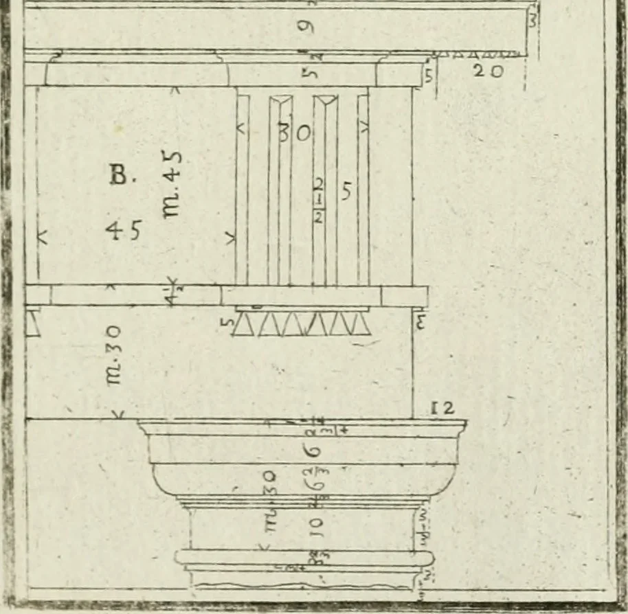 An illustration from Direzioni a' giovani studenti nel disegno dell'architettura civile, nell'Accademia Clementina dell'Instituto della scienze, 1753, leaf 104