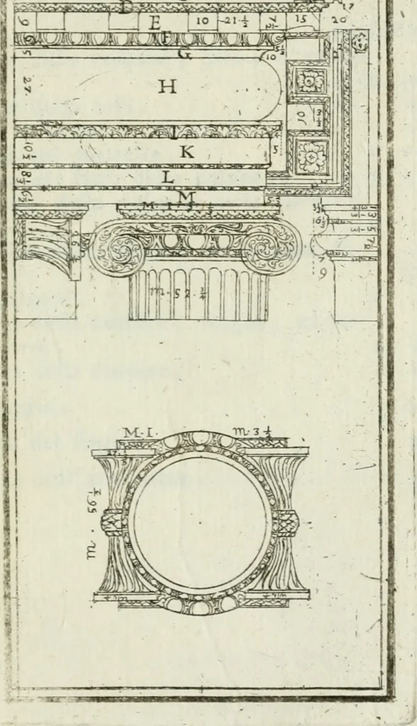 An illustration from Direzioni a' giovani studenti nel disegno dell'architettura civile, nell'Accademia Clementina dell'Instituto della scienze, 1753, leaf 148