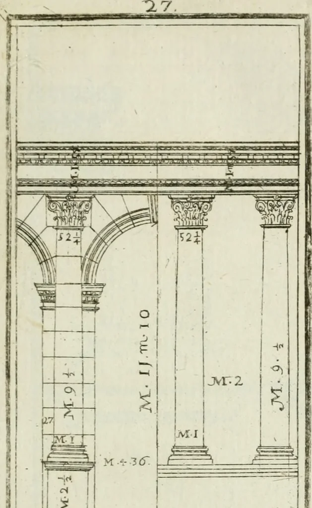 An illustration from Direzioni a' giovani studenti nel disegno dell'architettura civile, nell'Accademia Clementina dell'Instituto della scienze, 1753, leaf 154