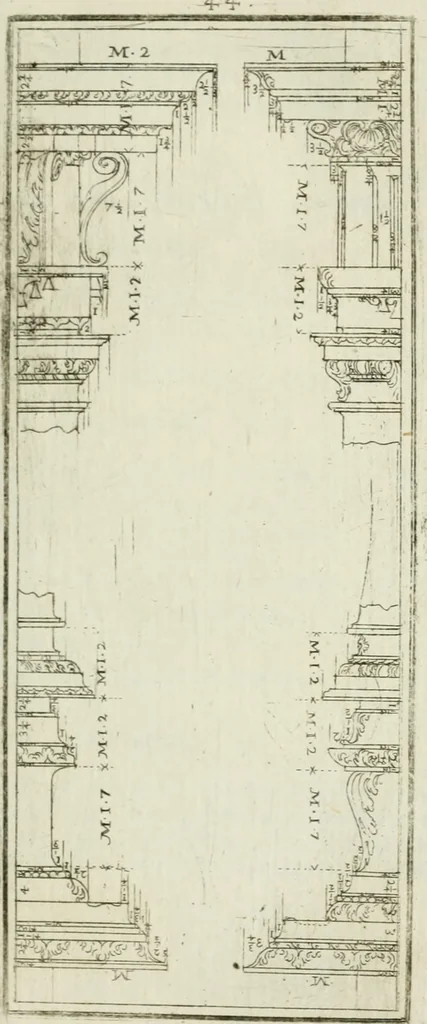 An illustration from Direzioni a' giovani studenti nel disegno dell'architettura civile, nell'Accademia Clementina dell'Instituto della scienze, 1753, leaf 198