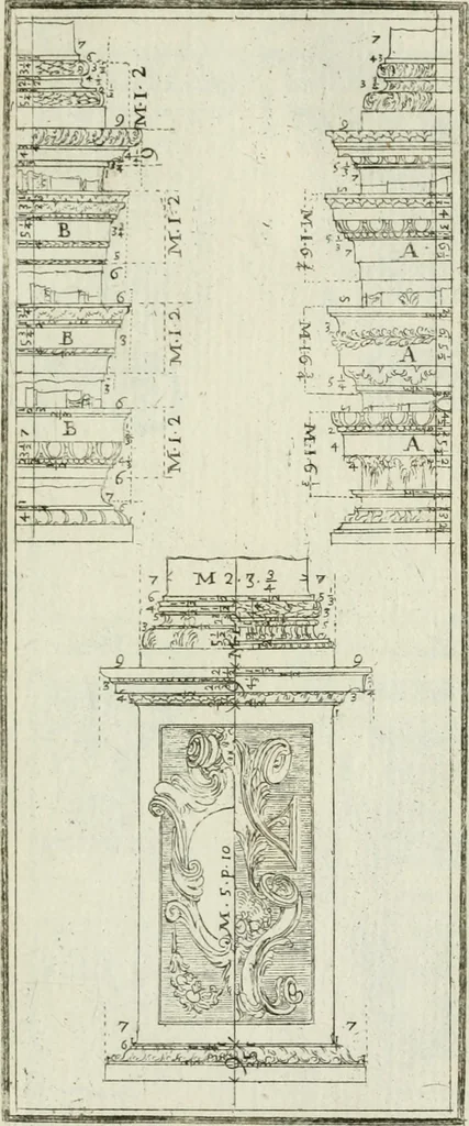 An illustration from Direzioni a' giovani studenti nel disegno dell'architettura civile, nell'Accademia Clementina dell'Instituto della scienze, 1753, leaf 210