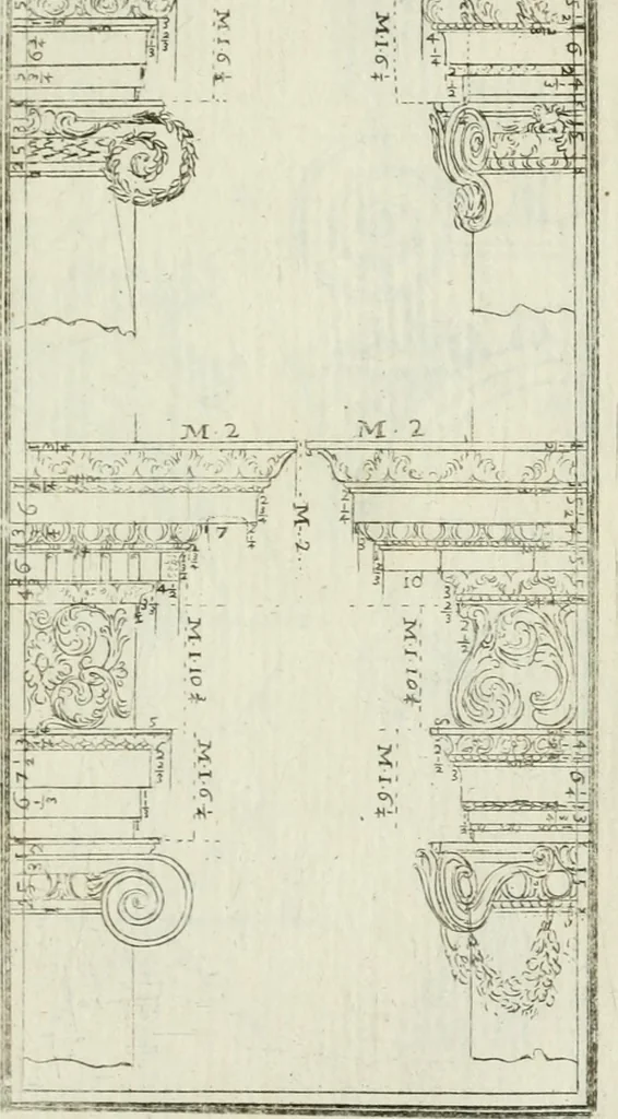 An illustration from Direzioni a' giovani studenti nel disegno dell'architettura civile, nell'Accademia Clementina dell'Instituto della scienze, 1753, leaf 212