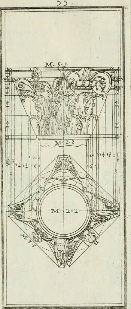 An illustration from Direzioni a' giovani studenti nel disegno dell'architettura civile, nell'Accademia Clementina dell'Instituto della scienze, 1753, leaf 228