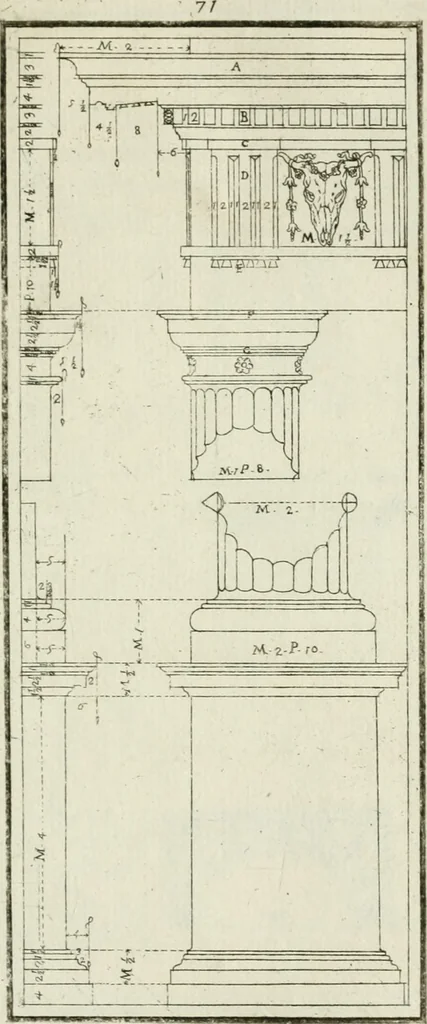 An illustration from Direzioni a' giovani studenti nel disegno dell'architettura civile, nell'Accademia Clementina dell'Instituto della scienze, 1753, leaf 252