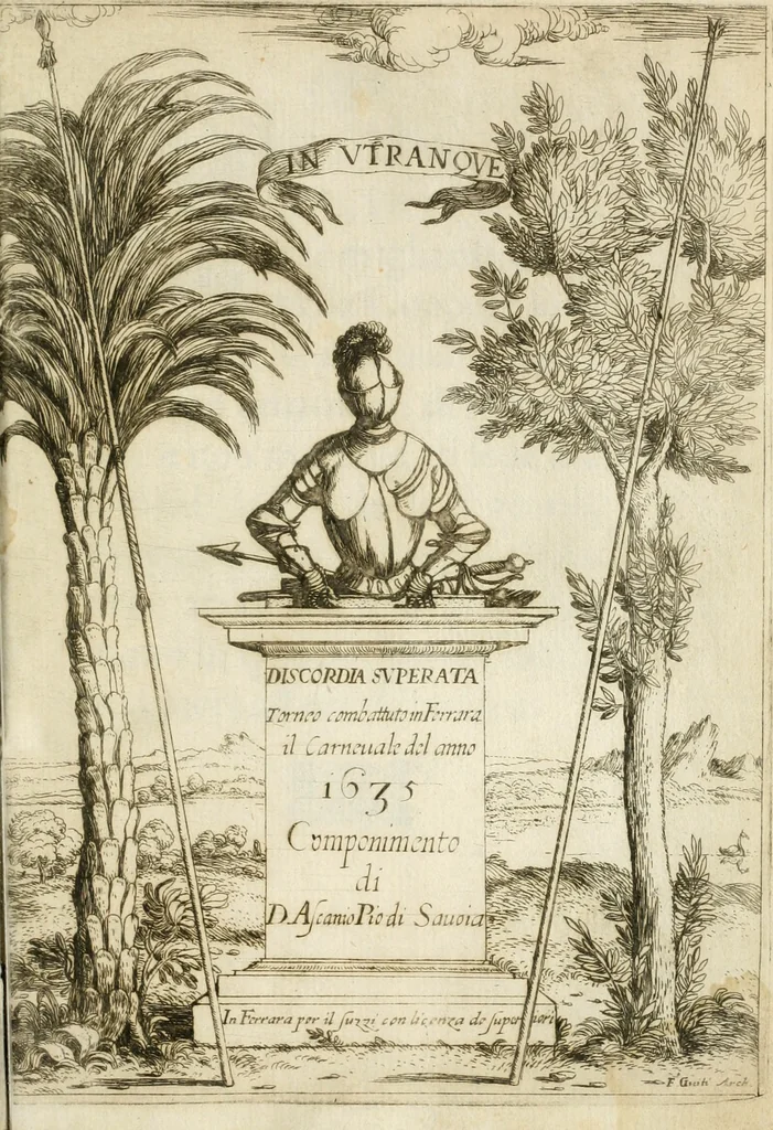 An illustration from Discordia svperata : torneo combattuto in Ferrara in carneuale del anno 1635, 1635, leaf 2