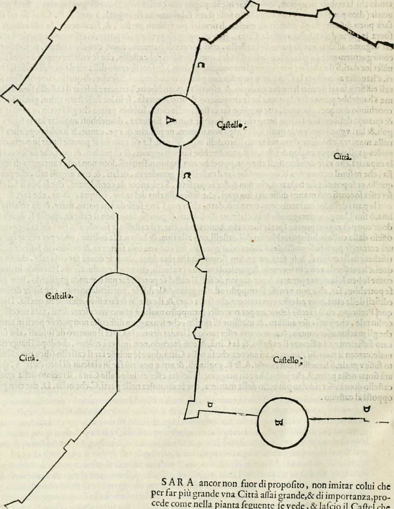 An illustration from Discorsi delle fortificationi, espugnationi, & difese delle città & d'altri luoghi, 1588, leaf 147