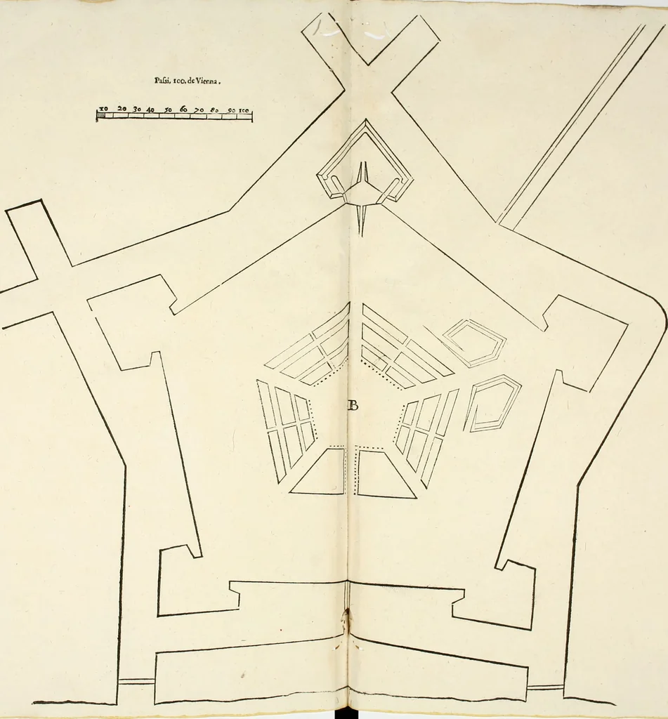 An illustration from Discorsi delle fortificationi, espugnationi, & difese delle città & d'altri luoghi, 1588, leaf 157