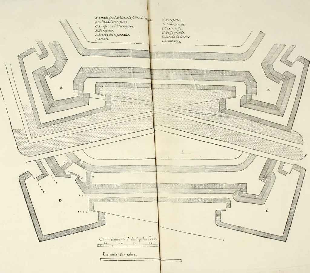 An illustration from Discorsi delle fortificationi, espugnationi, & difese delle città & d'altri luoghi, 1588, leaf 62